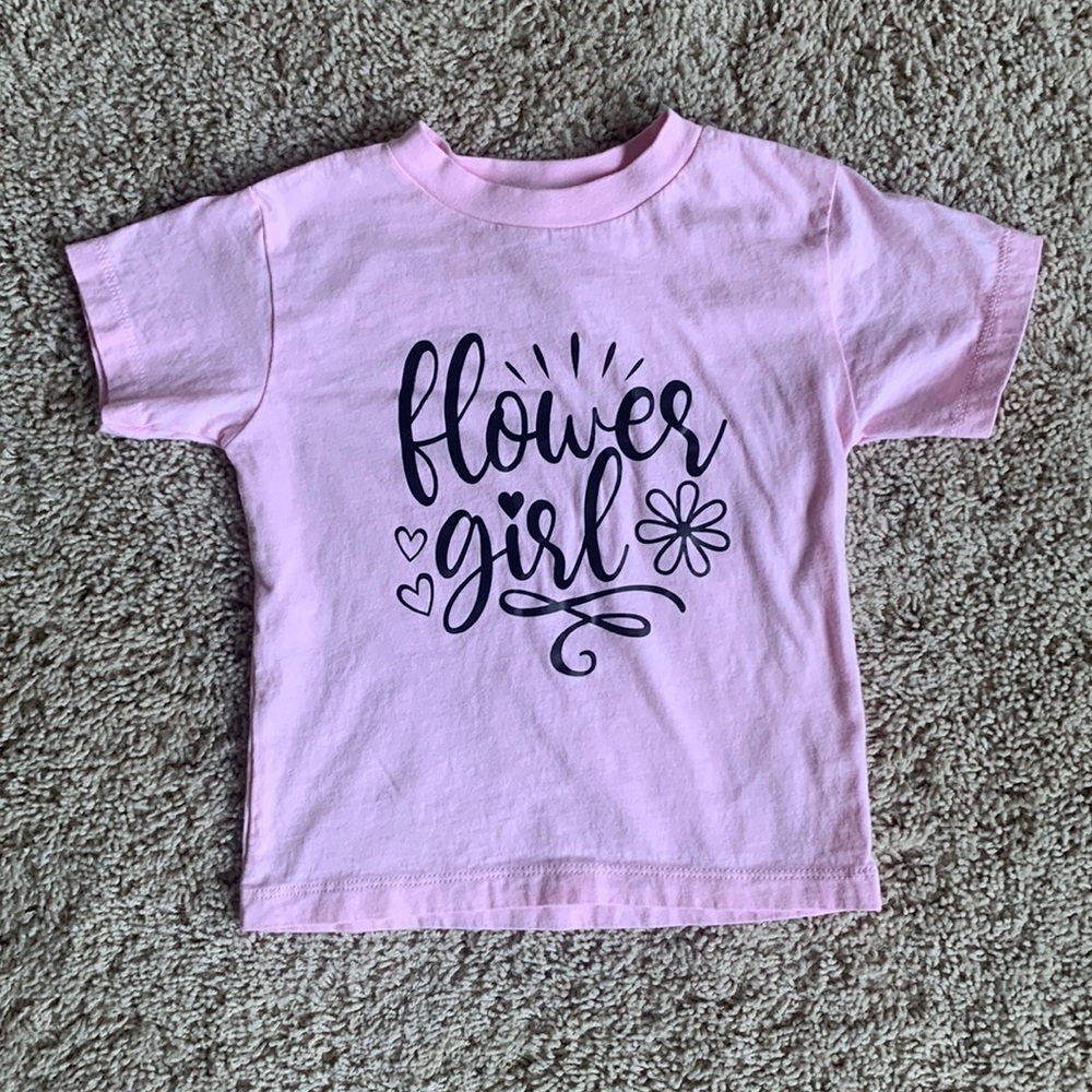 Pink Shortsleeved Crew Neck Flower Girl Tee Shirt, Size 3T